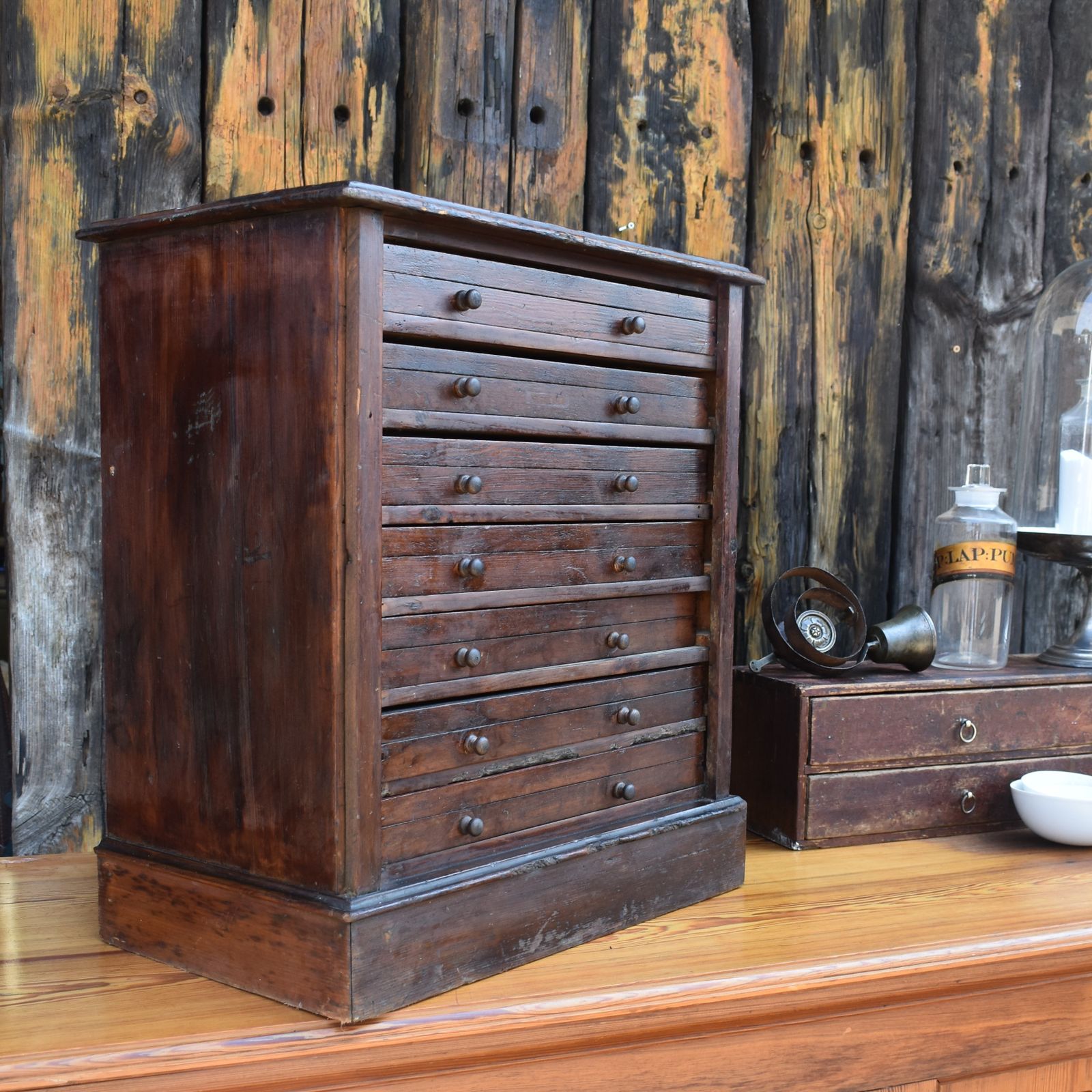 Antique 19th Century Specimen Display Cabinet Bank Of Drawers Museum Display photo vinterior