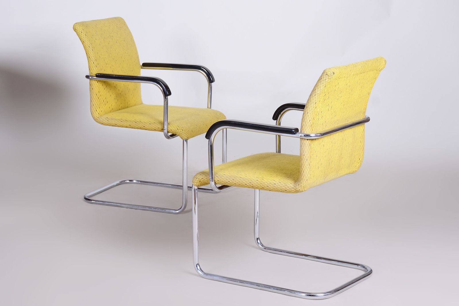 Yellow Bauhaus Armchairs Made In 1930s Czechia. Non Restored Chrome And Fabric. photo buy