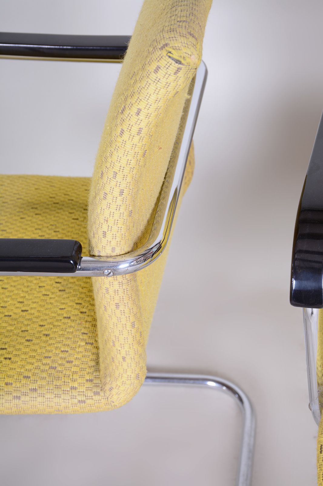 Furniture Yellow Bauhaus Armchairs Made In 1930s Czechia. Non Restored Chrome And Fabric. photo