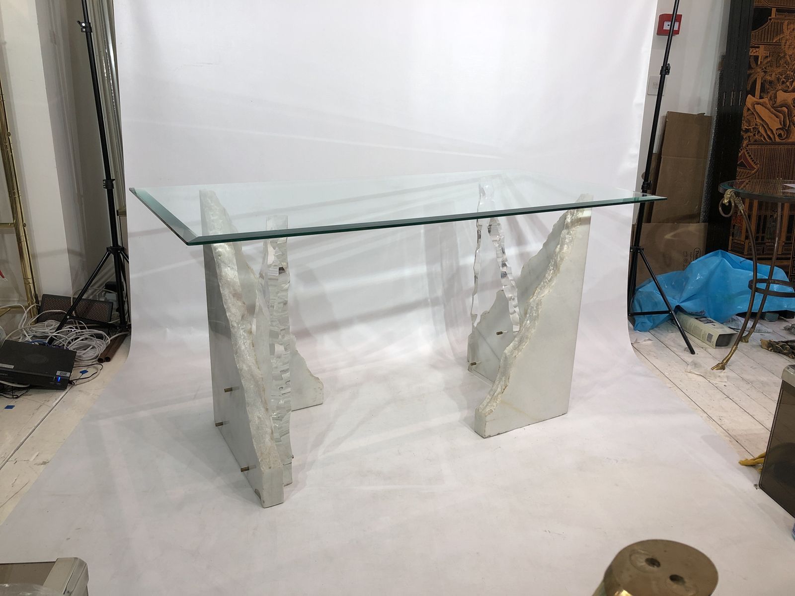 photo for sale Lion In Frost Marble & Lucite Desk Glass 1970s Hollywood Regency Midcentury Iceberg 80s
