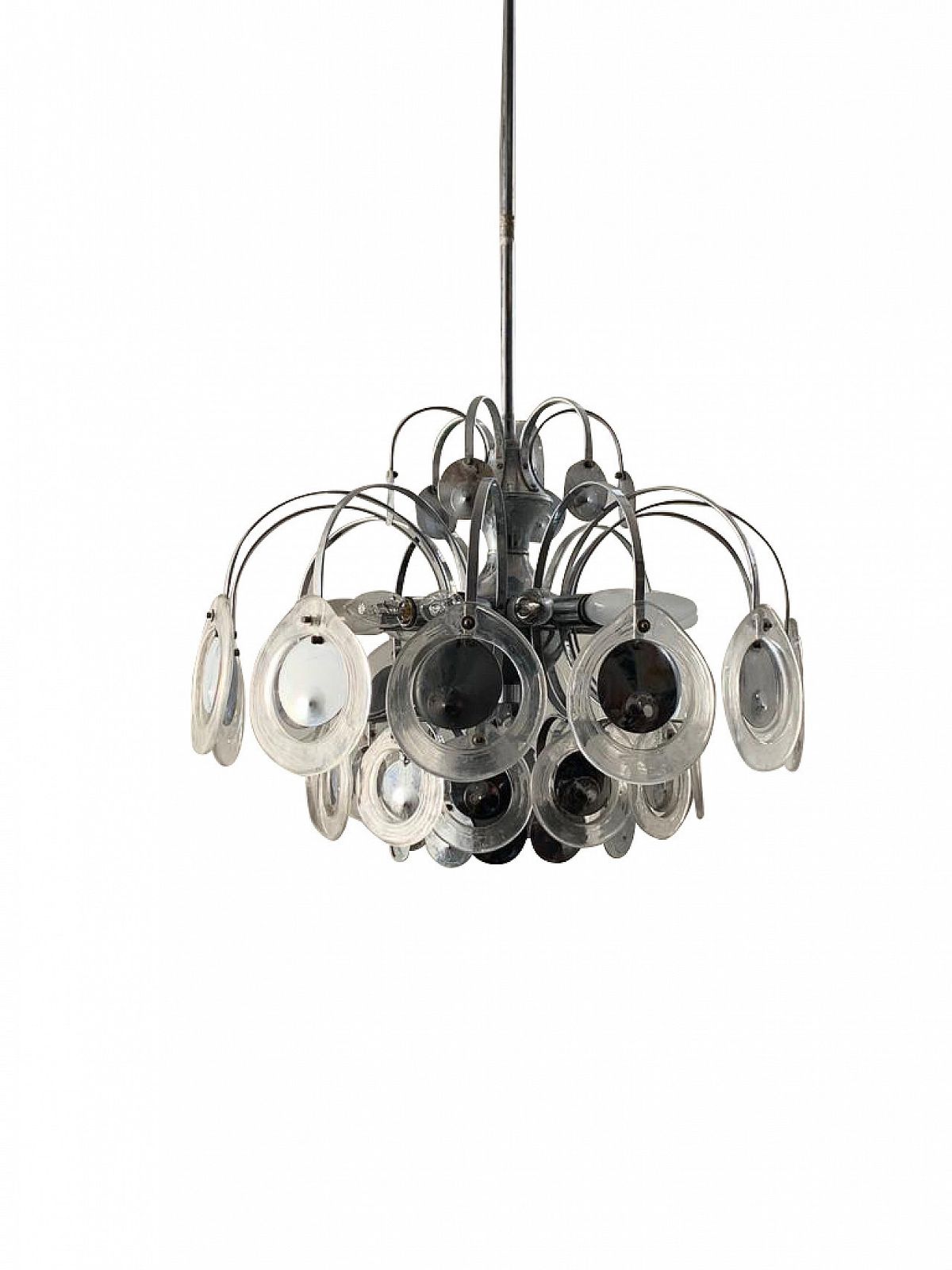 Disc Chandelier In Steel And Fused Glass, 70s