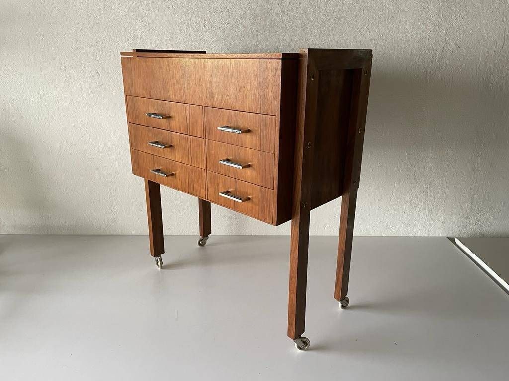 Mid Century Modern Wood Buffet With 6 Drawer, 1960s, Italy photo for sale