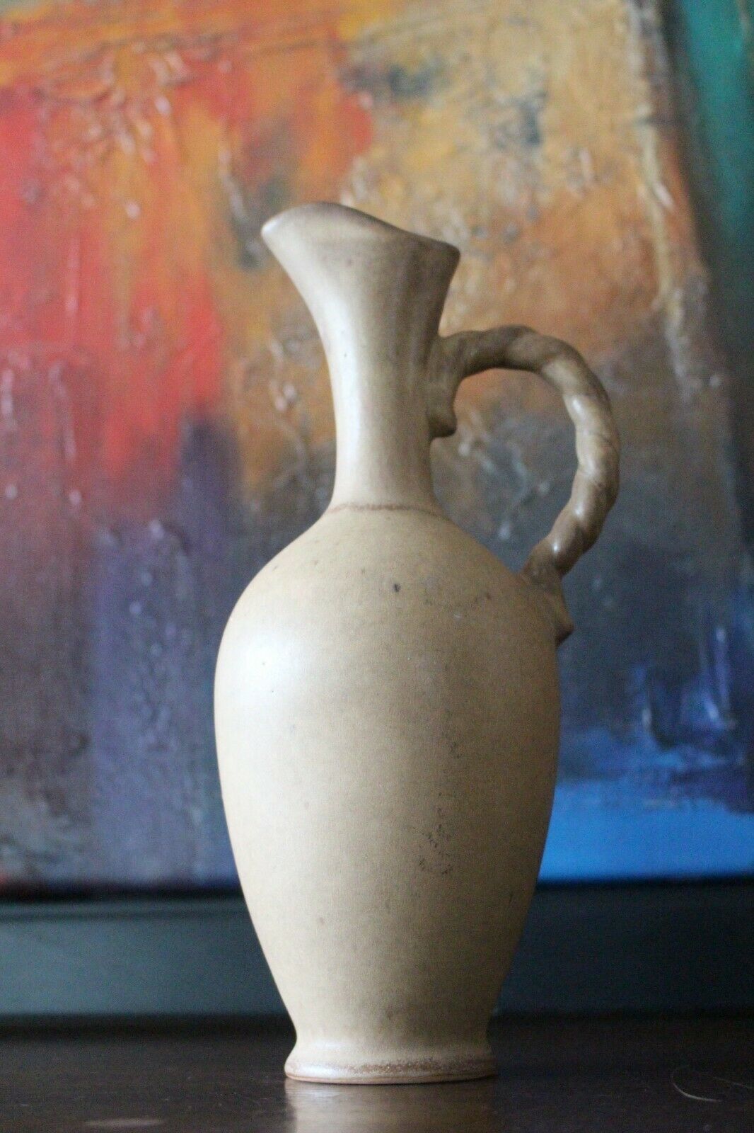 Antique Primitive Pottery Clay Jug Jar Oil Handled Artefact Rustic With Lid