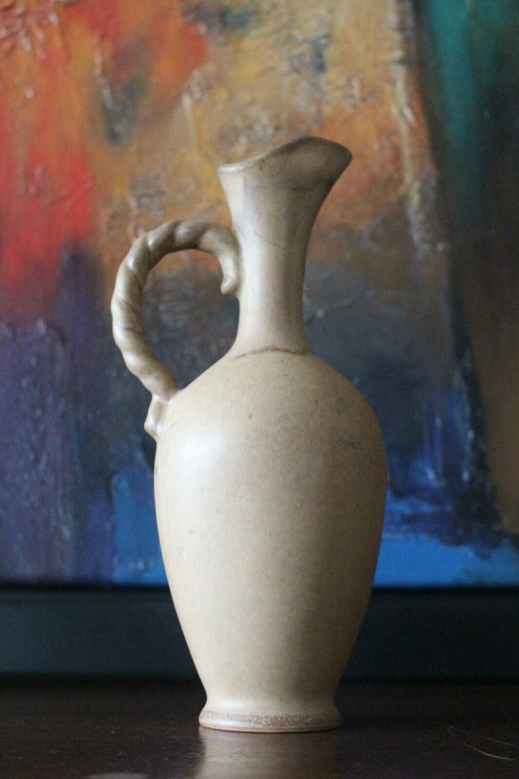 Antique Primitive Pottery Clay Jug Jar Oil Handled Artefact Rustic With Lid photo for sale