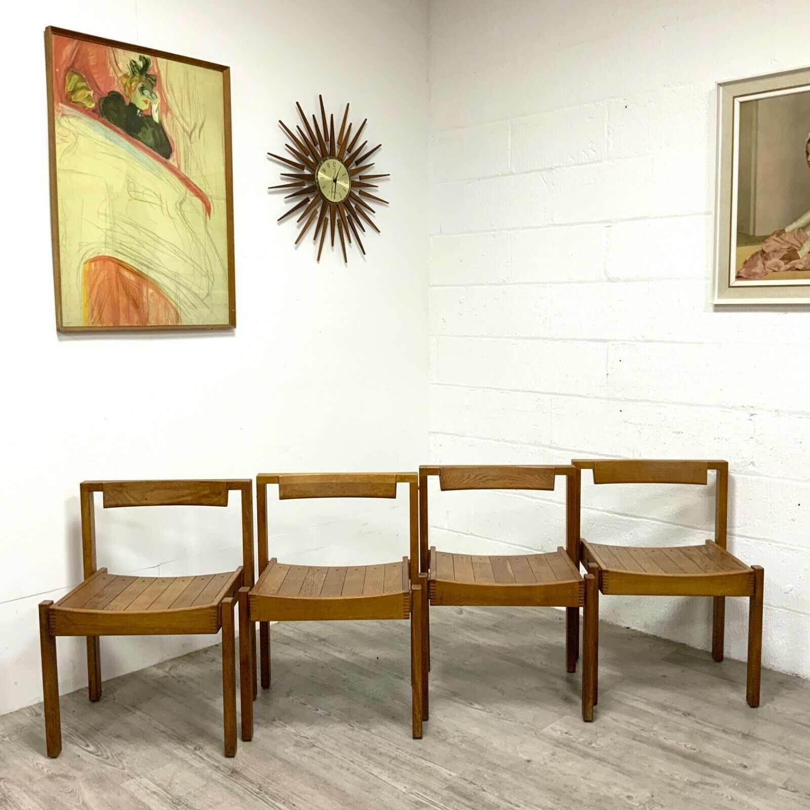 4 X Vintage Mid Century Arts & Crafts Gordon Russell Oak Stacking Coventry Chair