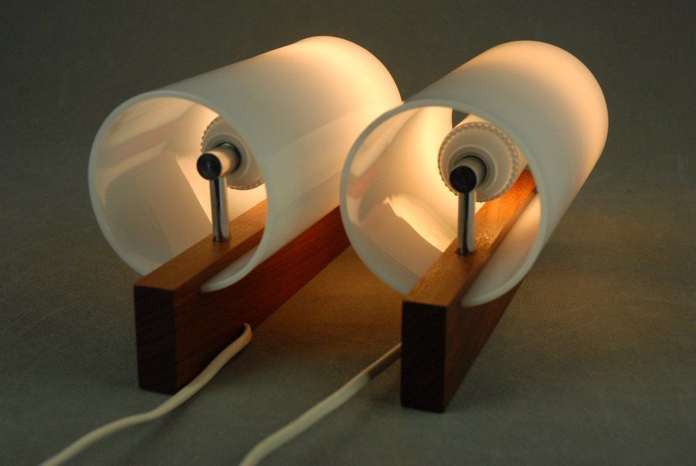 Italian Perspex & Teak Wall Lamps By Luigi Massoni For Harvey Guzzini, 1960s, Set Of 2 photo buy
