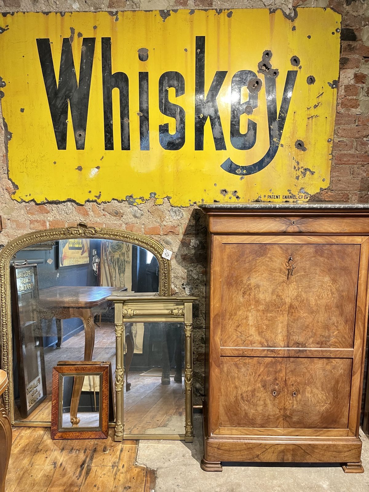 American Antique Enamel Advertising Bar Whiskey Drinking Sign Wall Art photo furniture