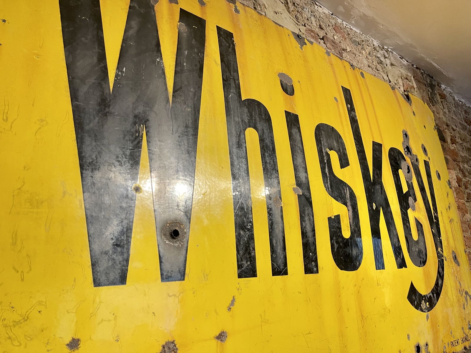 photo for sale American Antique Enamel Advertising Bar Whiskey Drinking Sign Wall Art