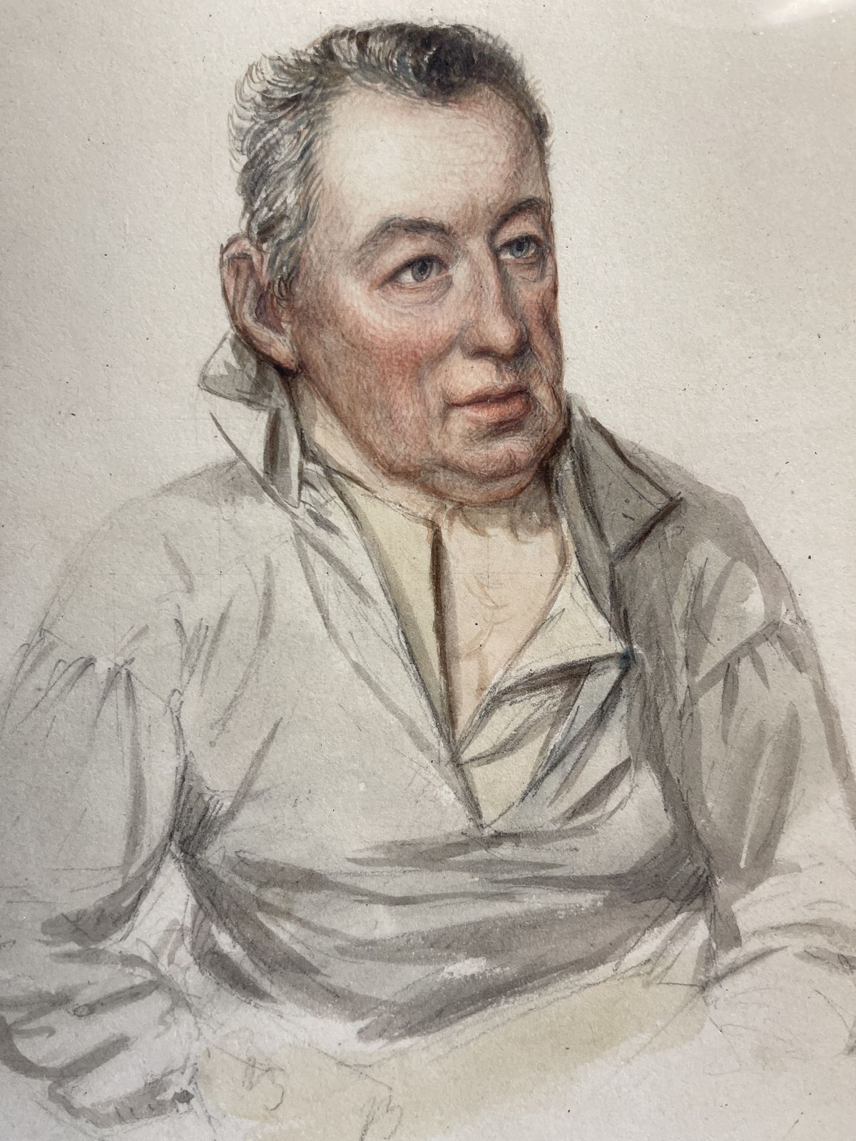 Signed Antique Georgian Watercolour & Pencil Drawing Of A Ships Captain Circa 1825 photo furniture