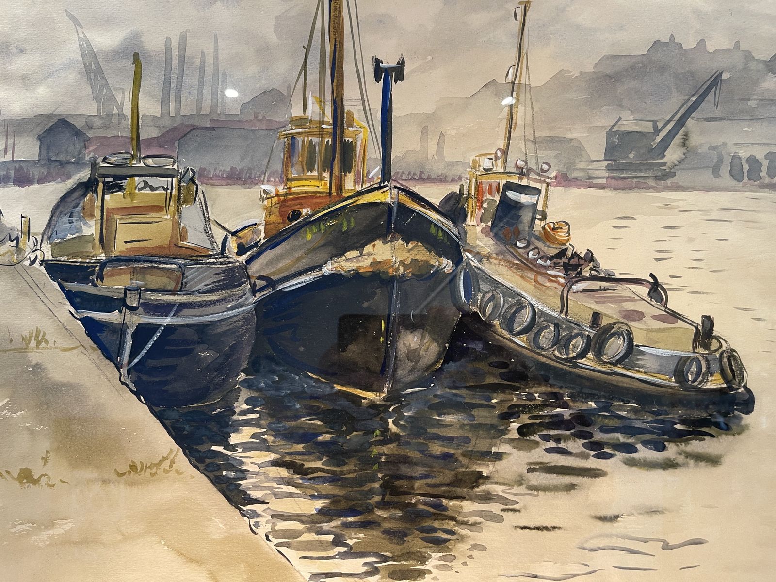 Signed Midcentury Watercolour Of Milford Haven By Renowned Postwar Artist Beryl Tilley