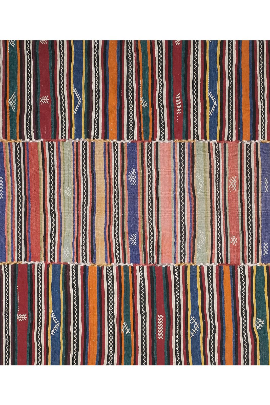 photo for sale Vintage Handwoven Oversize Striped Turkish Kilim Rug7'5" X 10'8"