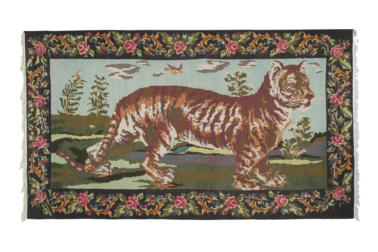 Vintage Tiger Kilim Rug Animal 6'8" X 9'4"