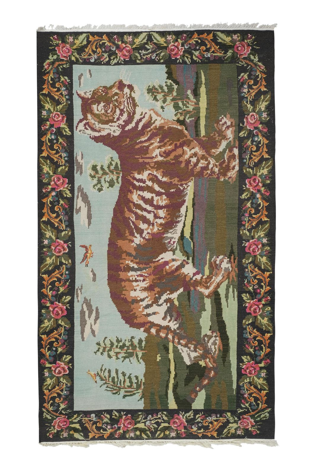 photo furniture Vintage Tiger Kilim Rug Animal 6'8" X 9'4"