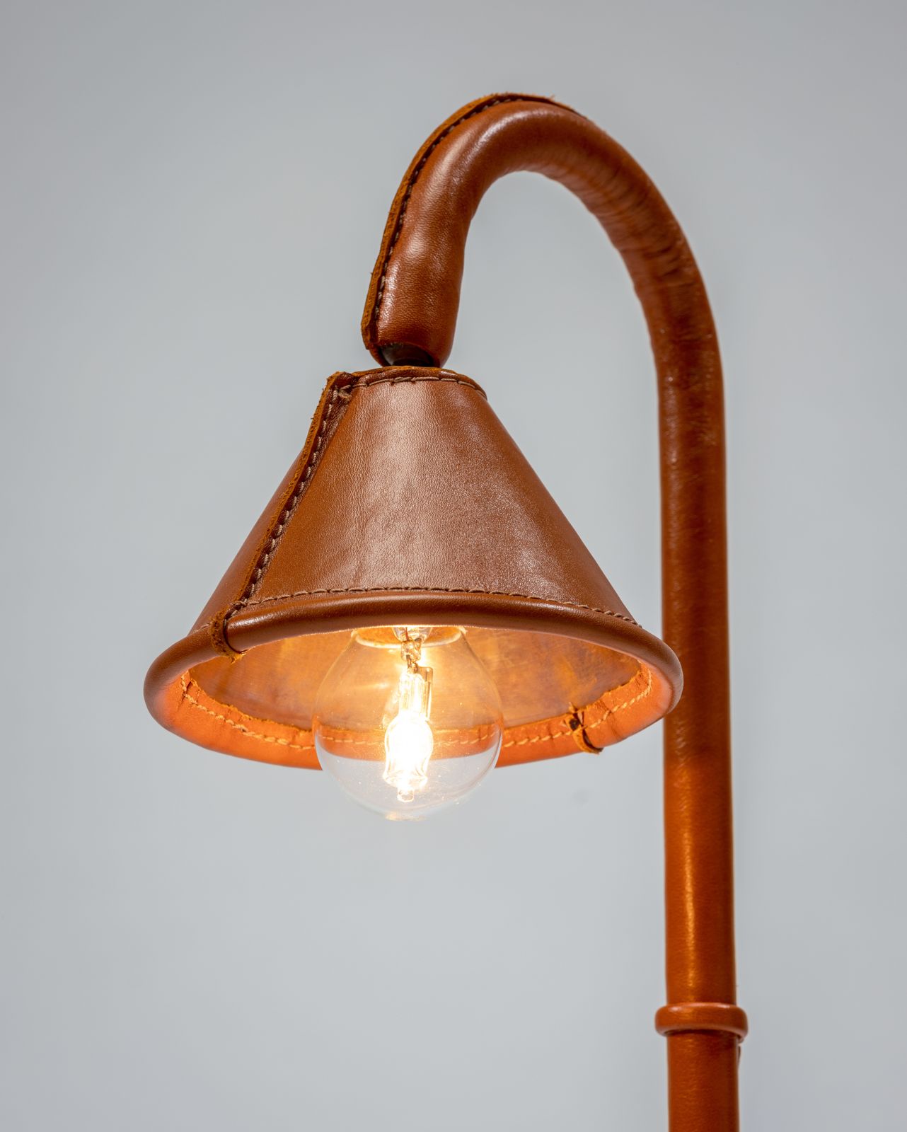 Unique And Iconic Leather Wrapped Desk Lamp In The Manner Of Valenti photo for sale