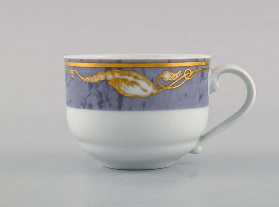Seven Royal Copenhagen Gray Magnolia Coffee Cups With Saucers In Porcelain photo for sale