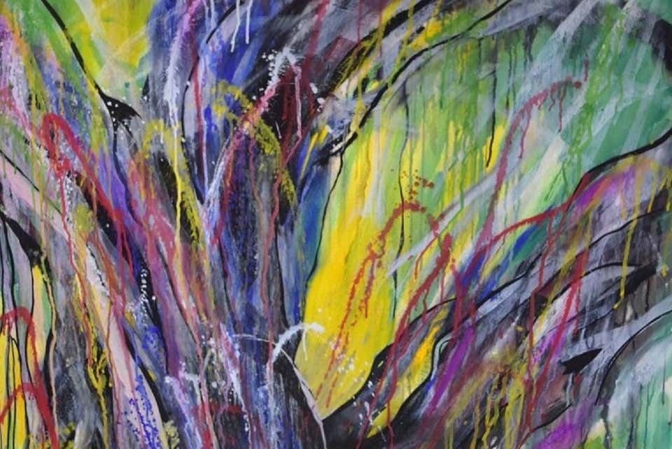 Ivy Lysdal, Mixed Media On Cardboard, Large Abstract Modernist Painting photo furniture