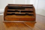 French Arts And Crafts Oak Stationary Box With Tambour photo vintage