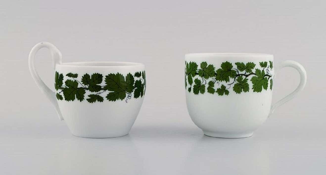 Two Meissen Green Ivy Vine Leaf Coffee Cups With Saucers In Porcelain photo Home Decor