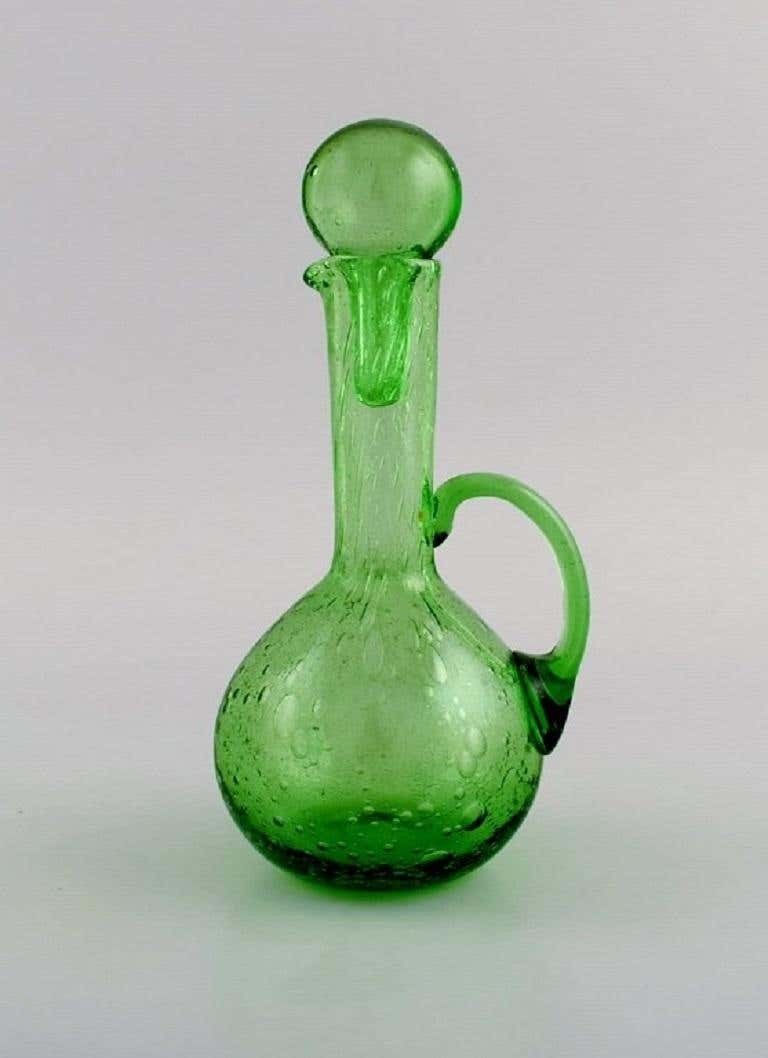 Biot, France, Two Decanters, Six Glasses And Two Small Jugs In Green Art Glass photo furniture