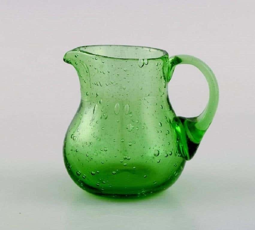 Biot, France, Two Decanters, Six Glasses And Two Small Jugs In Green Art Glass photo 766.0