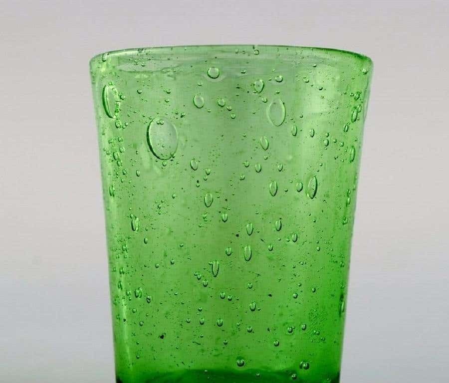 Biot, France, Two Decanters, Six Glasses And Two Small Jugs In Green Art Glass photo vintage