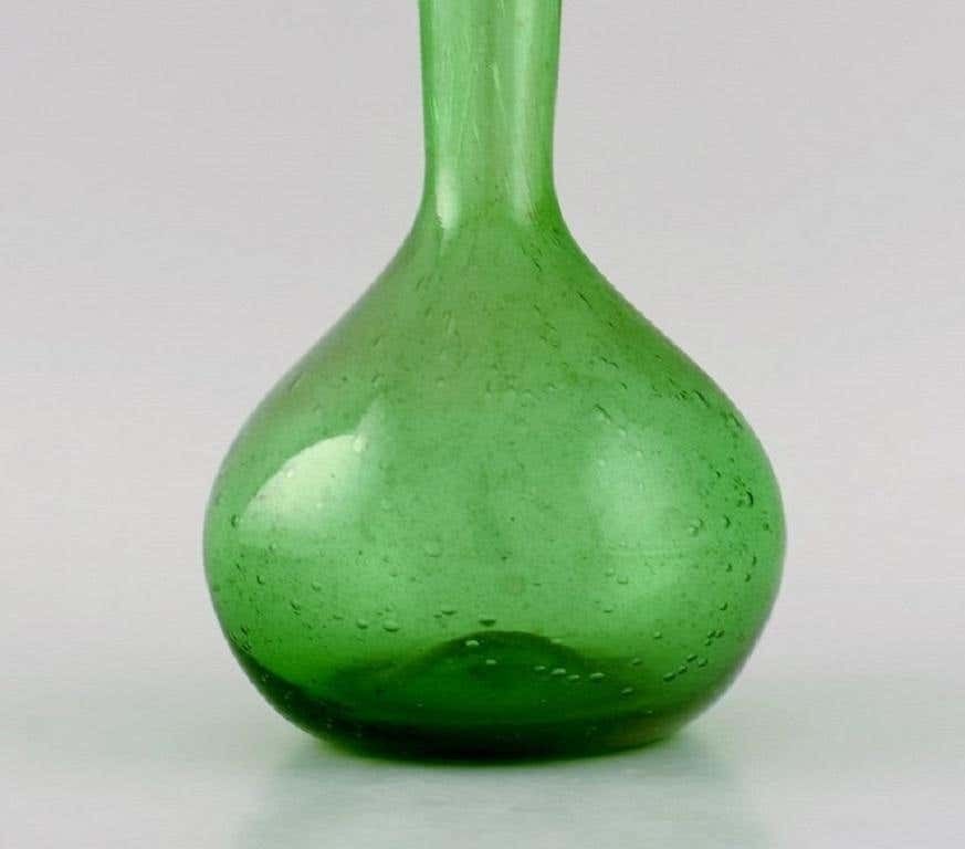 Biot, France, Two Wine Decanters And Four Glasses In Green Mouth Blown Art Glass photo Home Decor