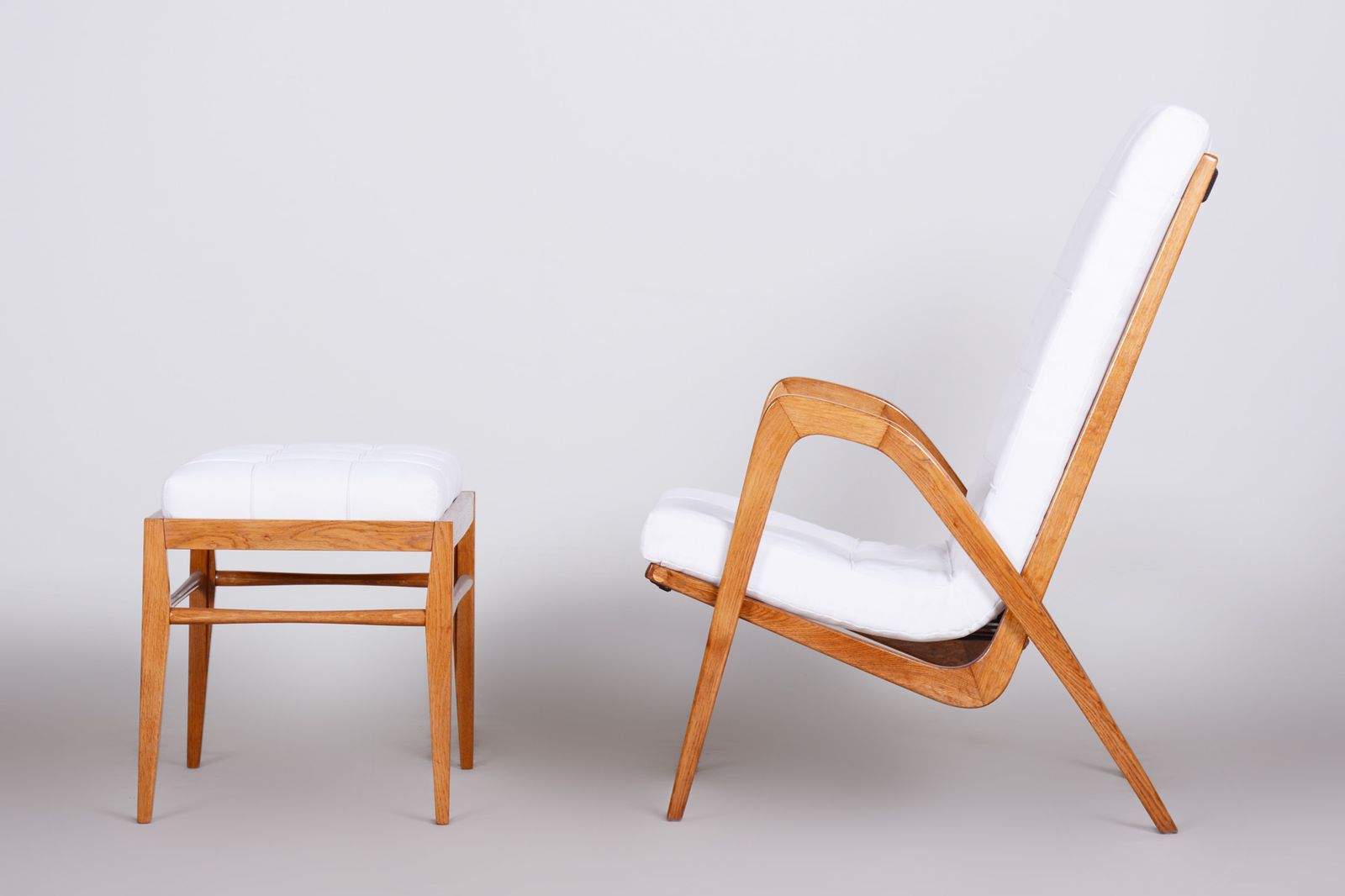 White Mid Century Armchairs Made In Czechia '50s. By Jan Vanek, Fully Restored photo buy