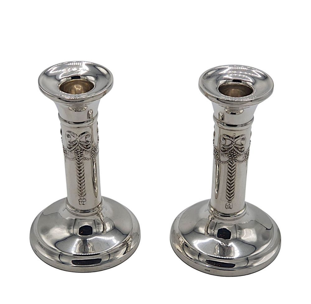 A Lovely Pair Of 20th Century Sterling Silver Candlesticks After Adams photo Home Decor