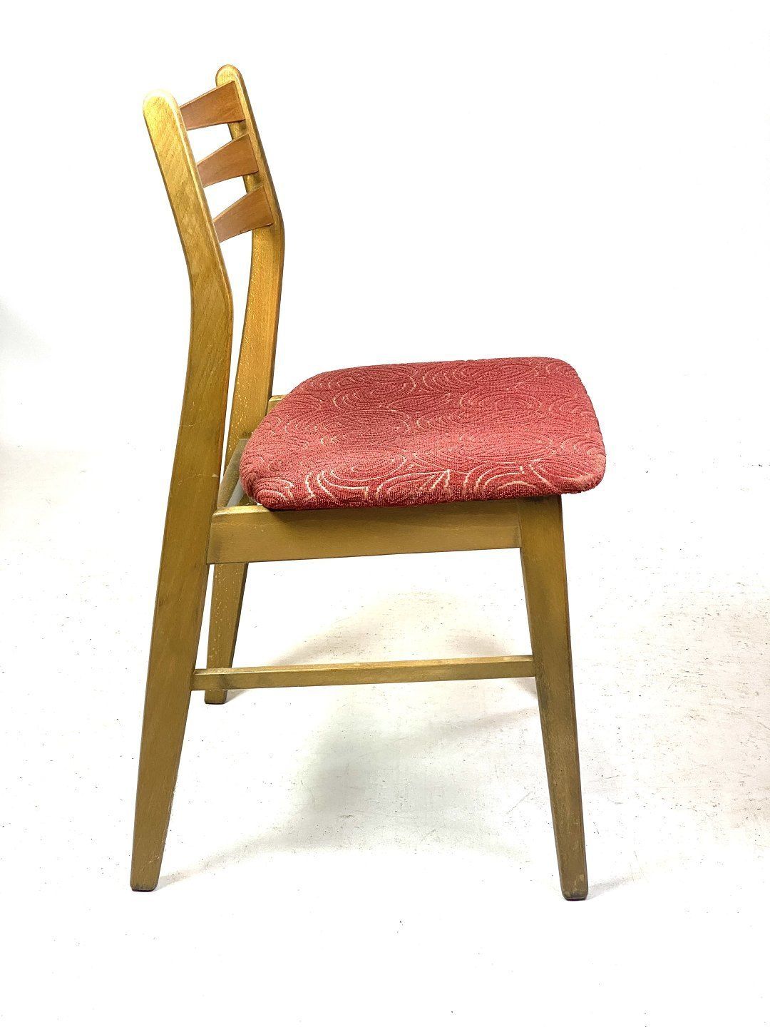 Six Dining Room Chairs In Dark Polished Wood And Upholstered With Red Fabric, Of Danish Design From The 1960s. photo buy