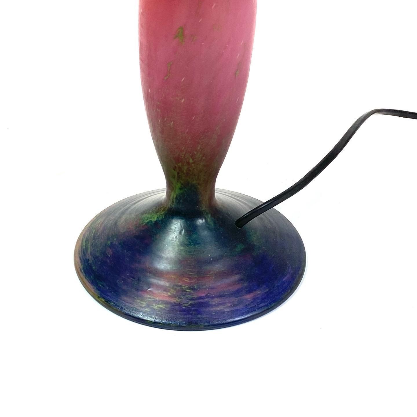 French Tablelamp Of Glass In Dark Purple And Bordeaux Colours Decorated With Butterflies Signed Le Verre Francais From The 1920s. photo Lighting