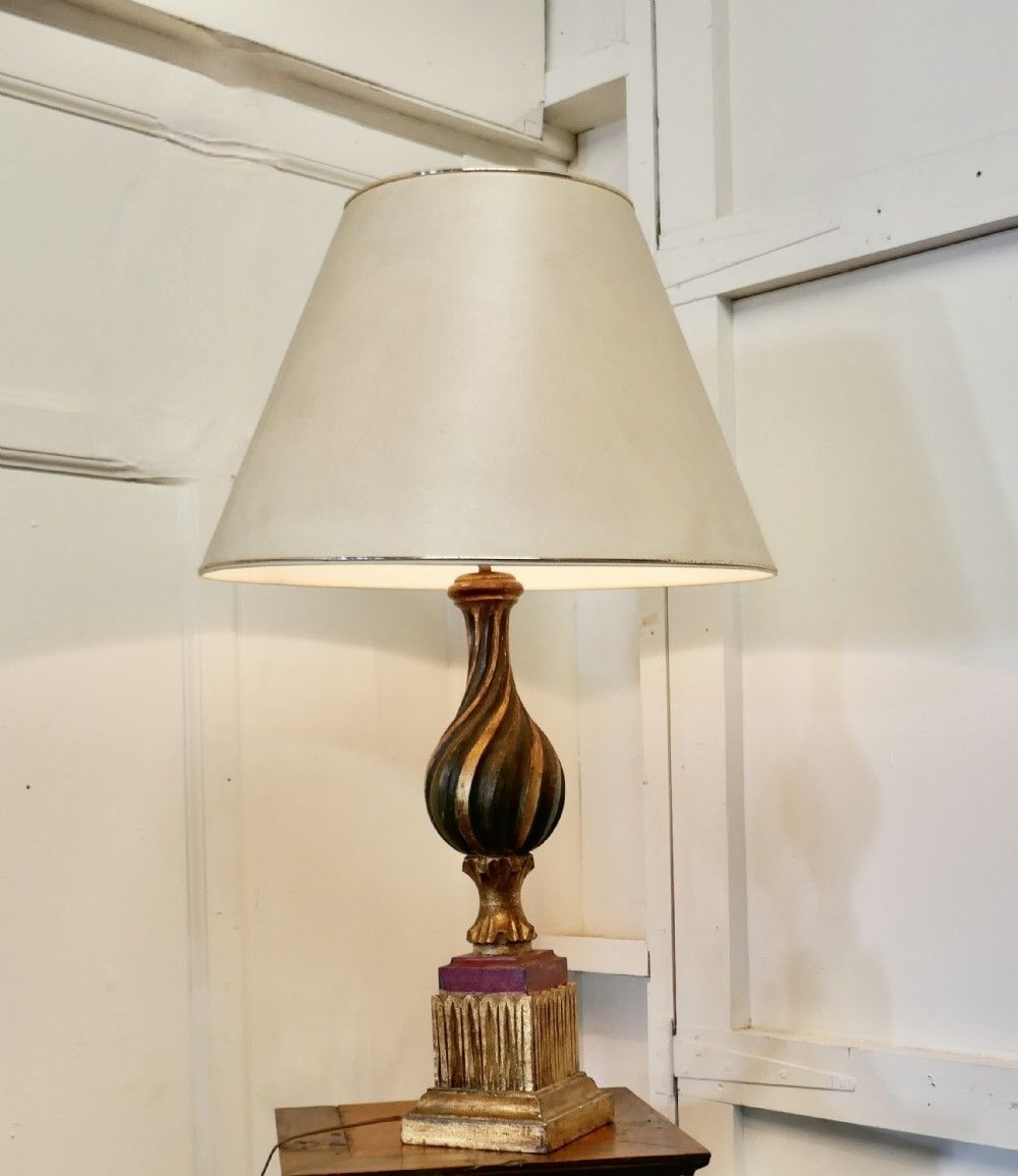 1920s Bulbous Folk Art Painted Spanish Lamp And Shade