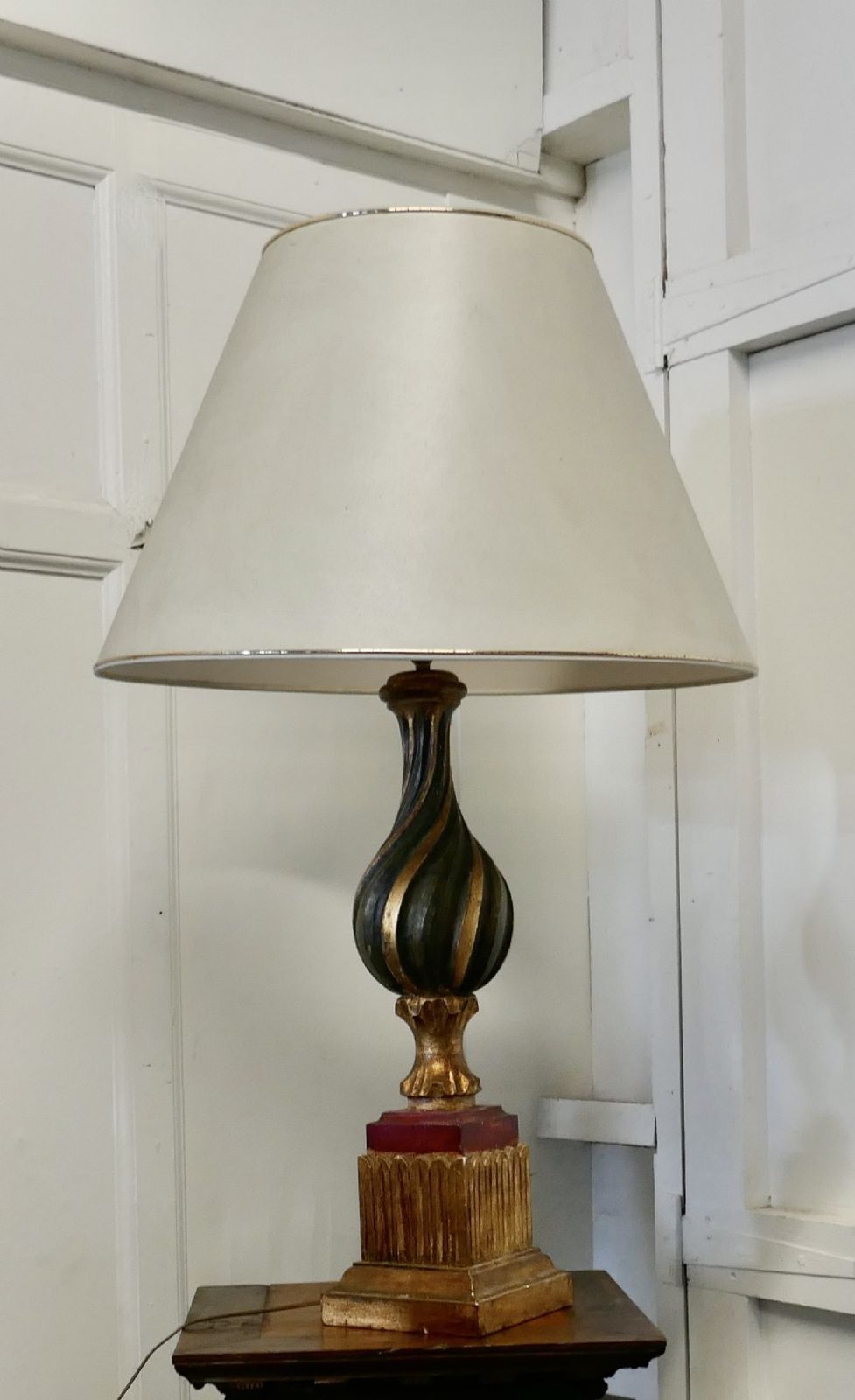 1920s Bulbous Folk Art Painted Spanish Lamp And Shade photo buy