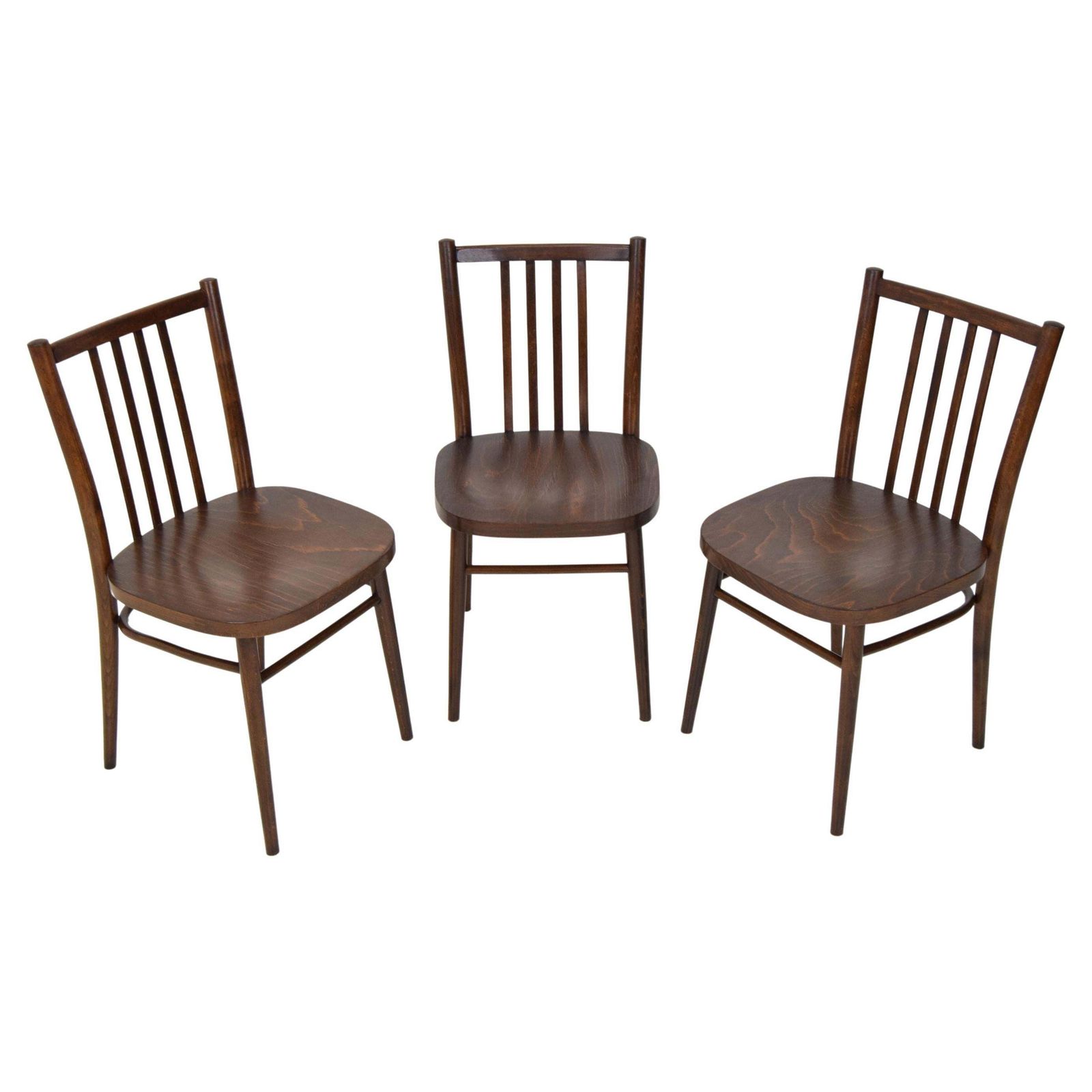 Mid Century Set Of Three Chairs,Ton,1960's.