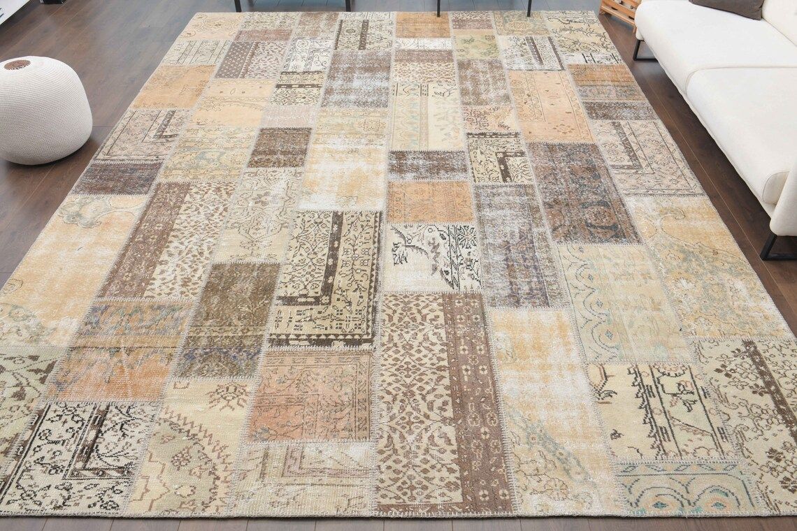 Turkish Vintage Oushak Rug Handmade Wool Large Area Farmhouse Decor One Of A Kind Beige Carpet