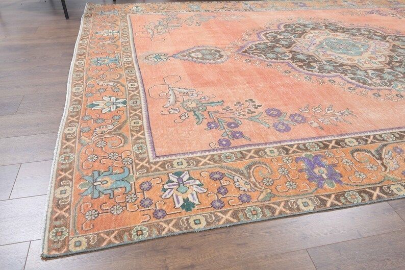 Turkish Vintage Large Area Rug Oushak Handmade Wool Heriz Floral Carpet Farmhouse Decor One Of A Kind  Made In Anatolia photo vintage