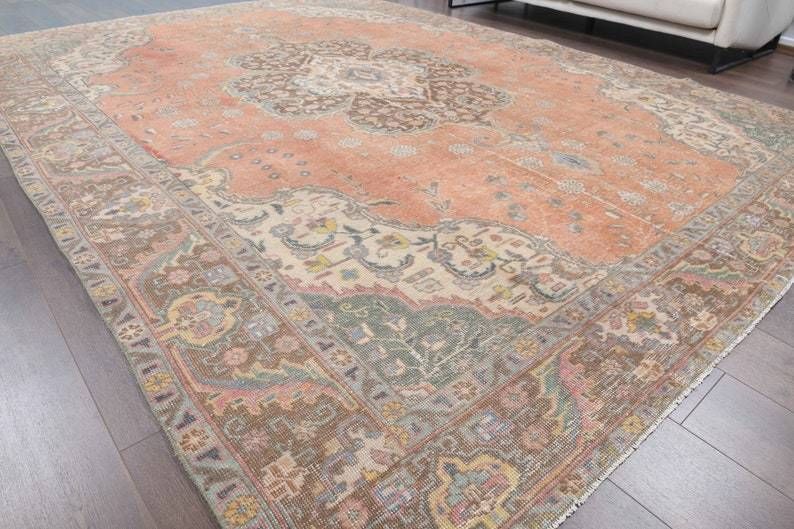 Turkish Vintage Large Area Rug Oushak Handmade Wool Heriz Floral Carpet Farmhouse Decor One Of A Kind  Made In Anatolia photo Textiles