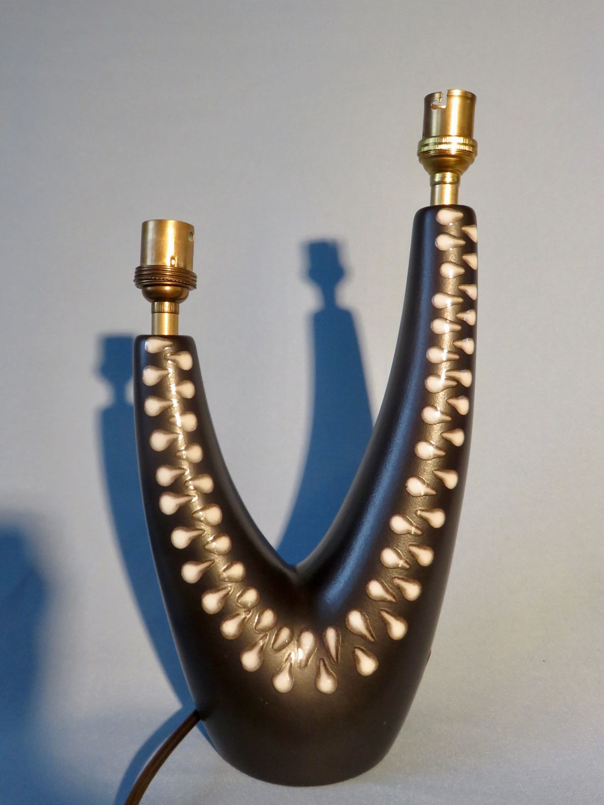 Stoneware Bedside Lamp With Two Asymmetrical Arms. Soholm. Denmark 1955 photo Lighting