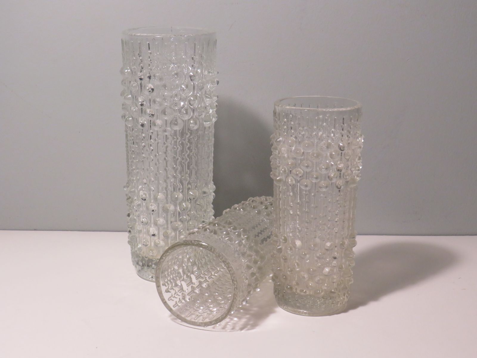 Set Of 3 Vases, Candle Wax Motif, Sklo Union Glass Works, Czech Republic. 1970 photo for sale