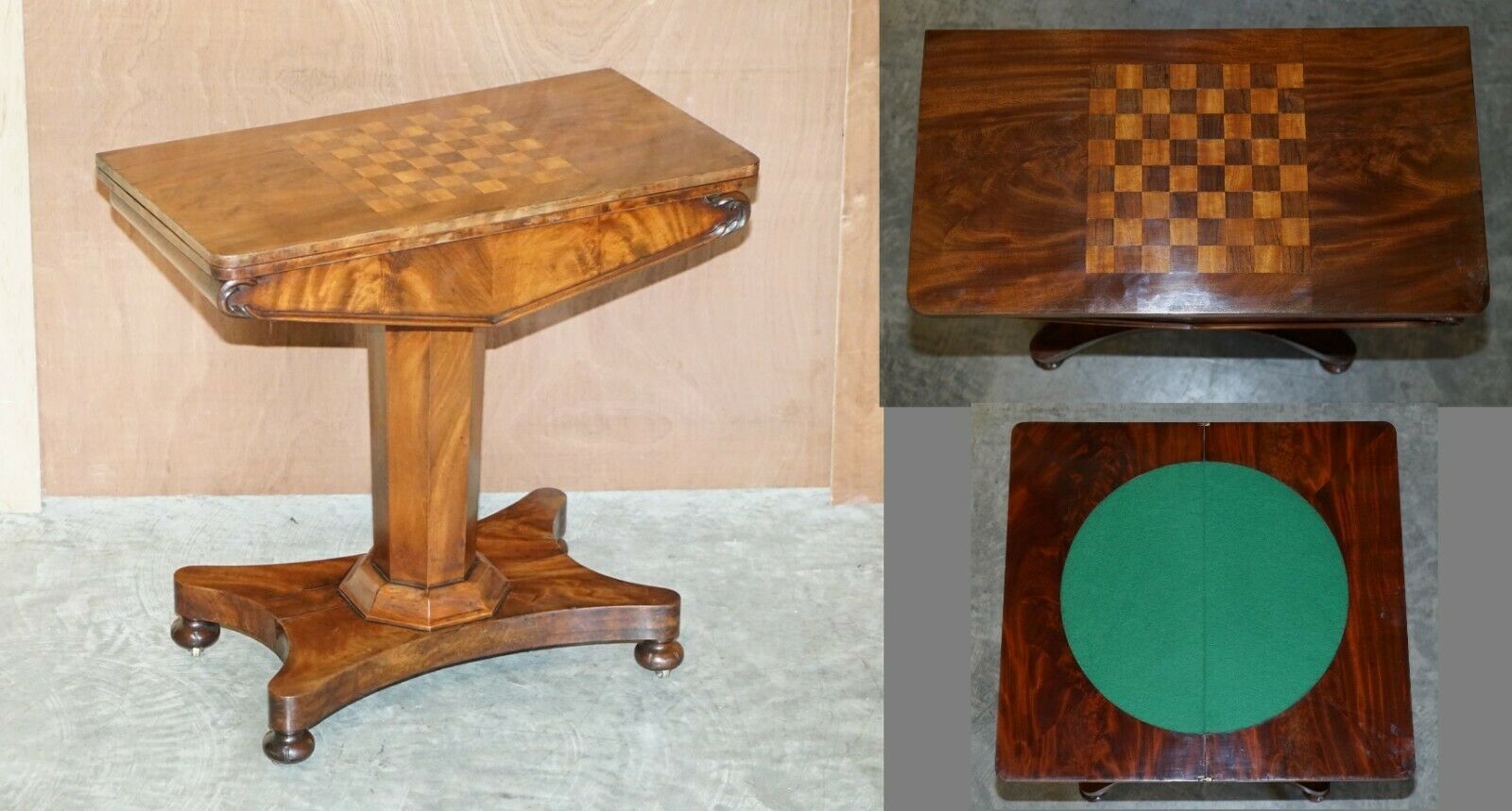 Rare William IV Circa 1830 Mahogany Occasional Table Chess Board Games Cards Top