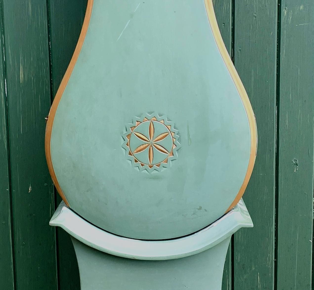 Antique Mora Clock Swedish Fryksdall Green Gold 1800s Gustavian Ekerstrom photo for sale