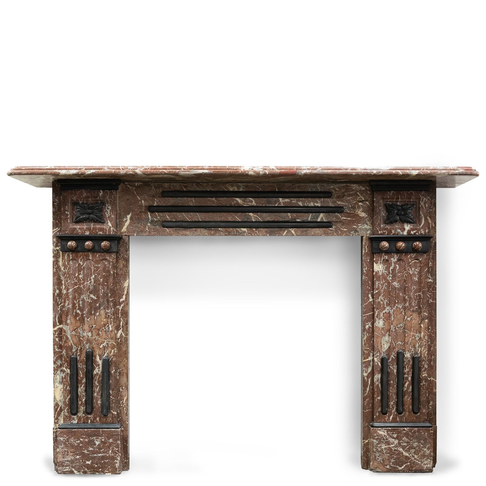 Antique Edwardian Rouge Royal Red Marble Fireplace
