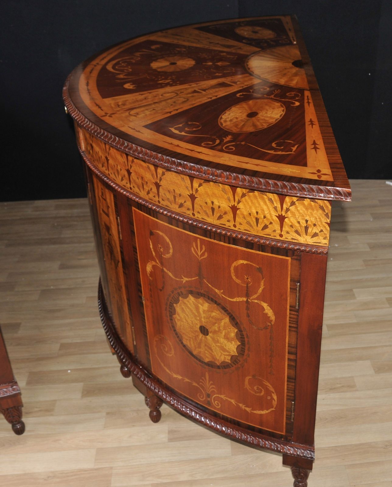 Pair Regency Inlaid Commodes Demi Lune Cabinets Marquetry Inlay photo 8950.0