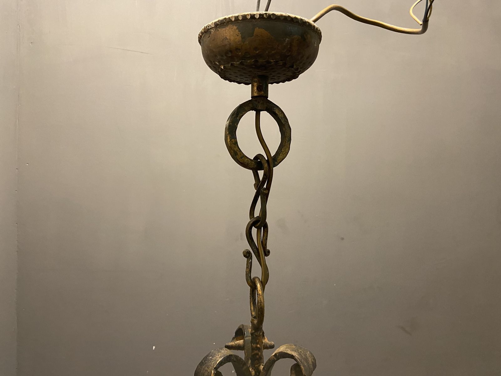 Italian Wrought Iron Rustic Murano Glass Light Pendant photo 1100.0