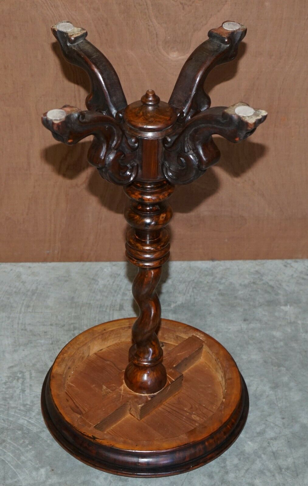 Furniture Exquisite Antique Barley Twist Hand Carved Mahogany Side End Lamp Wine Table photo