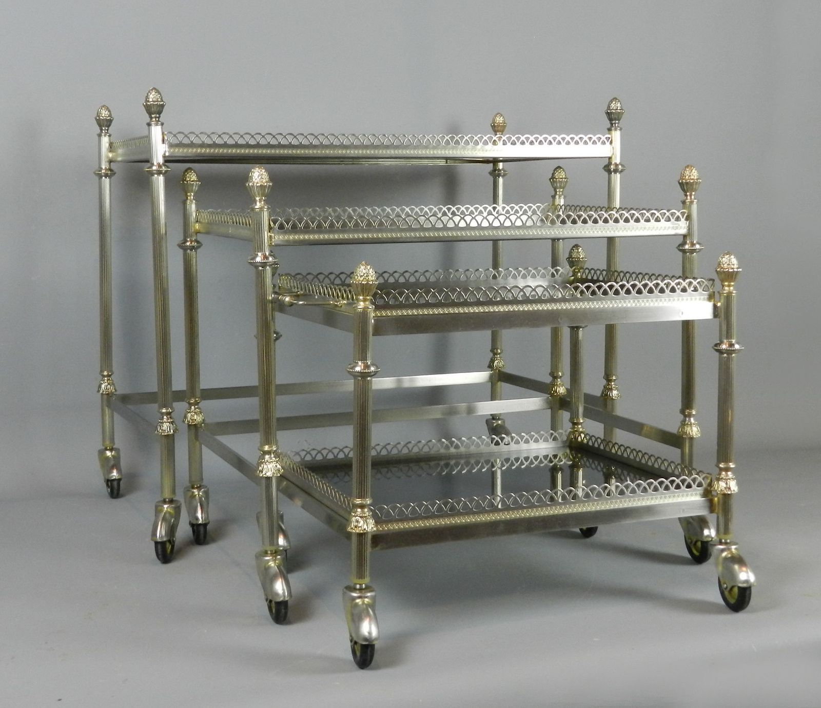 Nest Of French Tables/Trolleys/Bar Carts With Smoked Glass Tops photo for sale