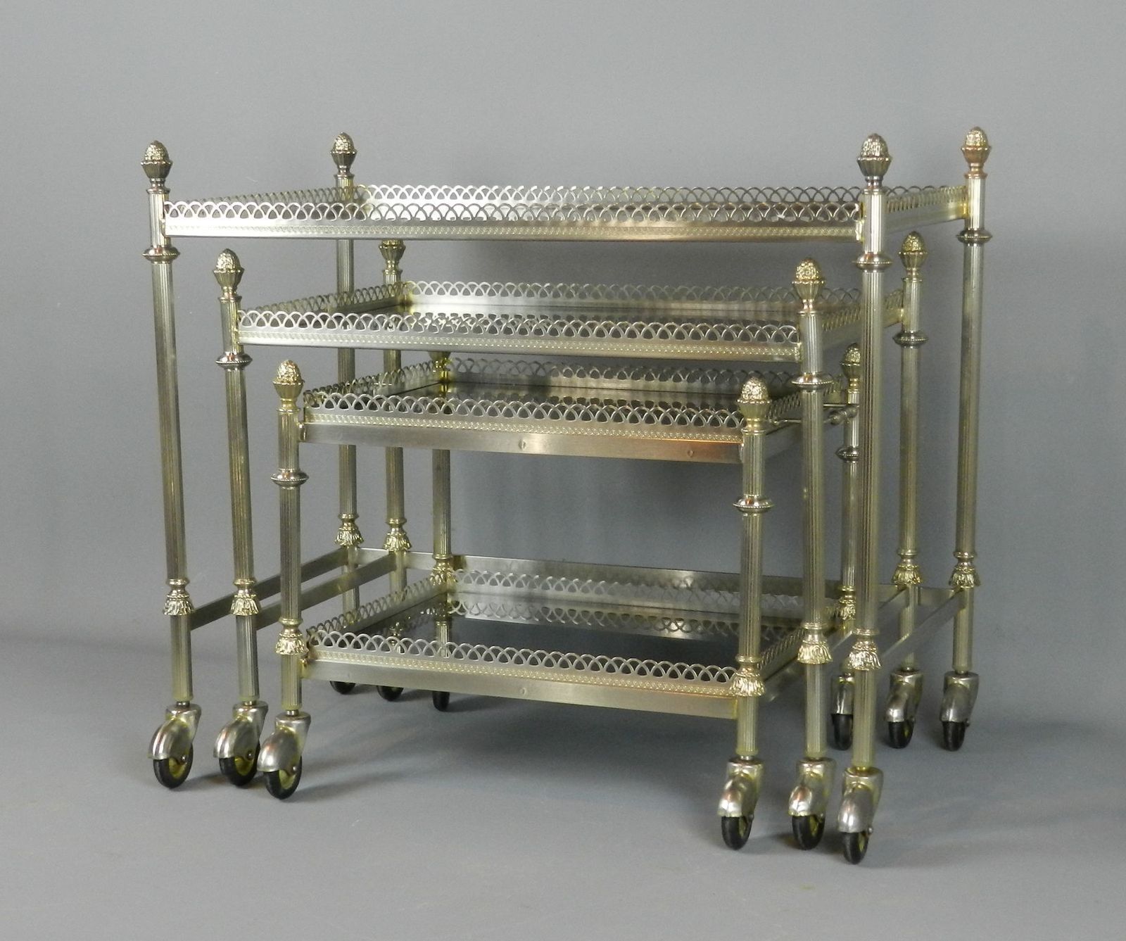 Nest Of French Tables/Trolleys/Bar Carts With Smoked Glass Tops photo 500.0