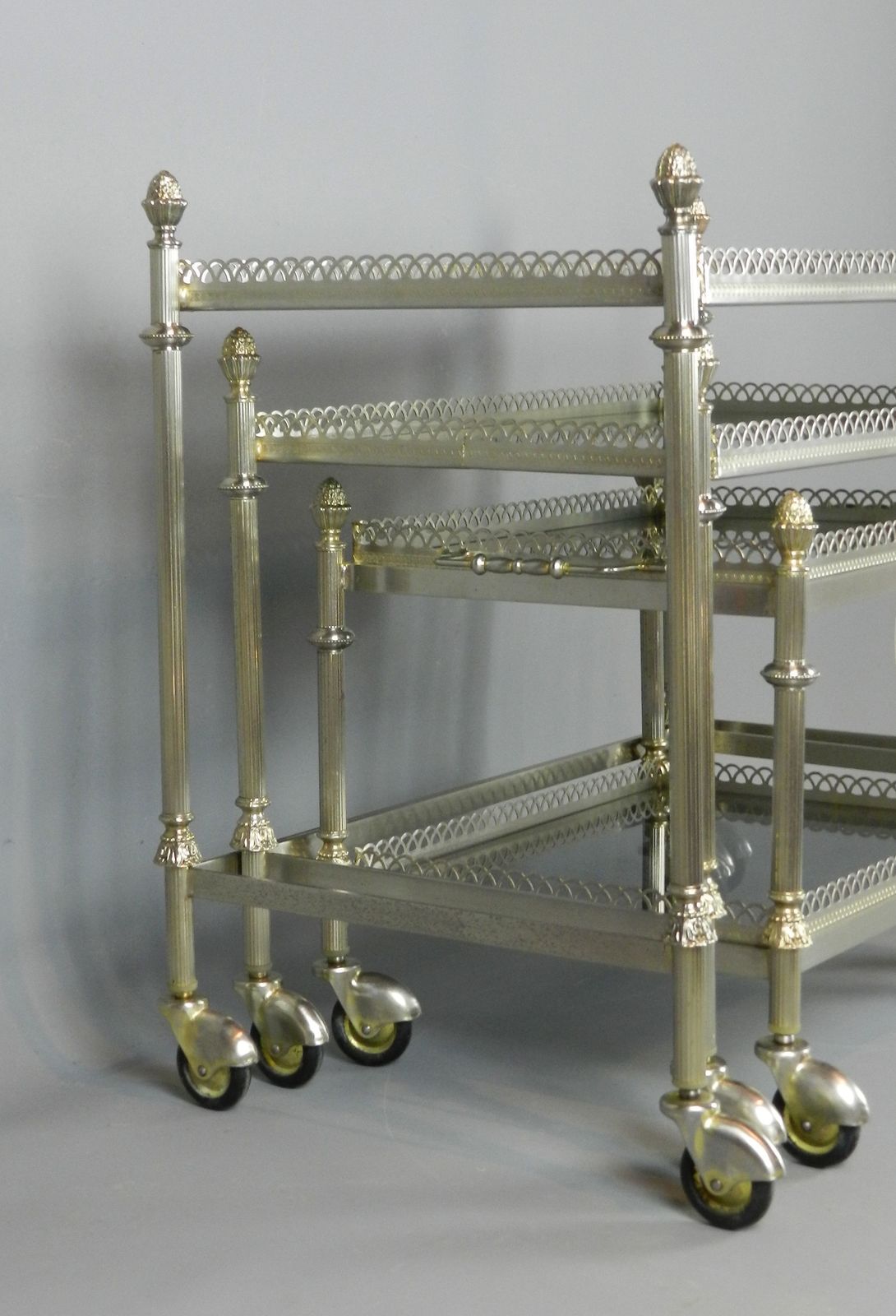 Furniture Nest Of French Tables/Trolleys/Bar Carts With Smoked Glass Tops photo