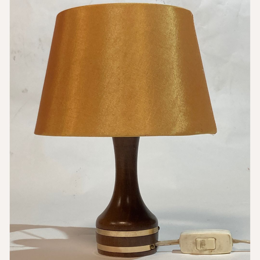 Scandinavian Teak And Brass Small Table Lamp, 1960s photo vinterior