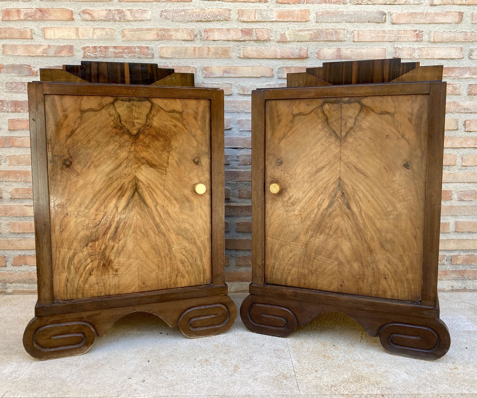 Art Deco Side Cabinets Or Nightstands With One Drawer, 1930s, Set Of 2