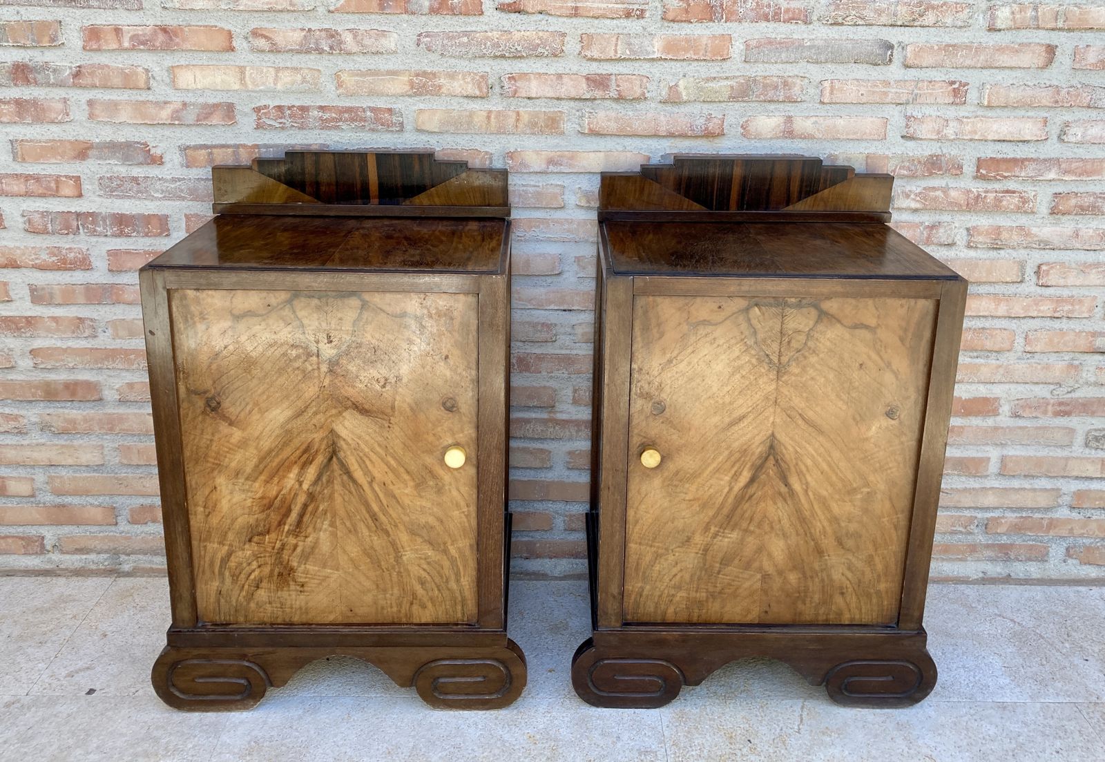 photo vinterior Art Deco Side Cabinets Or Nightstands With One Drawer, 1930s, Set Of 2